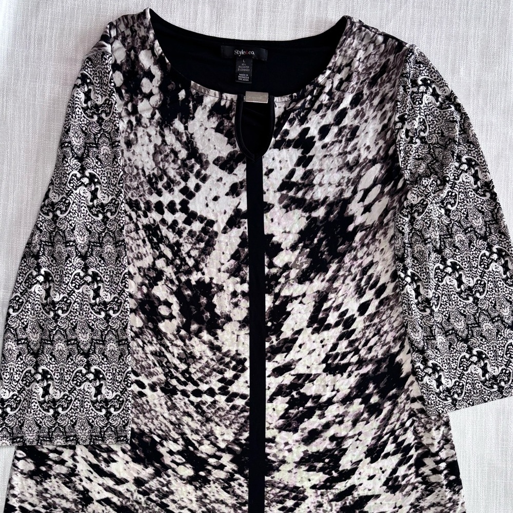 Style & Co. Black and White Long Sleeve Dress